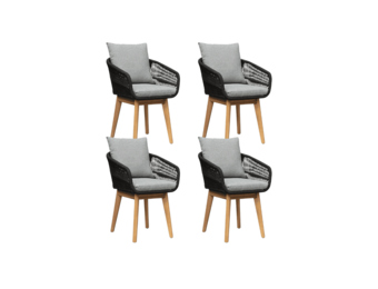 Bella dining tuinstoel set van 4 | touw + hardhout | zwart