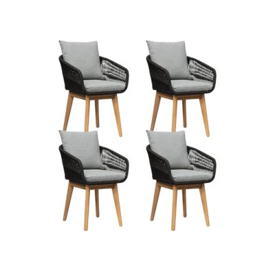 Bella dining tuinstoel set van 4 | touw + hardhout | zwart