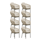 Femke dining tuinstoel set van 8 | touw + aluminium | beige/antraciet