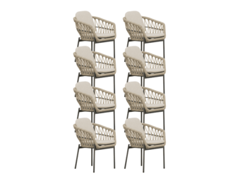 Femke dining tuinstoel set van 8 | touw + aluminium | beige/antraciet
