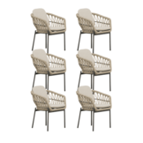 Femke dining tuinstoel set van 6 | touw + aluminium | beige/antraciet