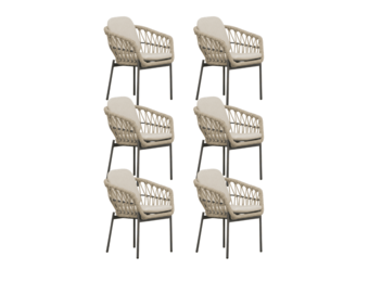 Femke dining tuinstoel set van 6 | touw + aluminium | beige/antraciet