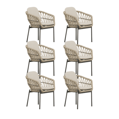 Femke dining tuinstoel set van 6 | touw + aluminium | beige/antraciet