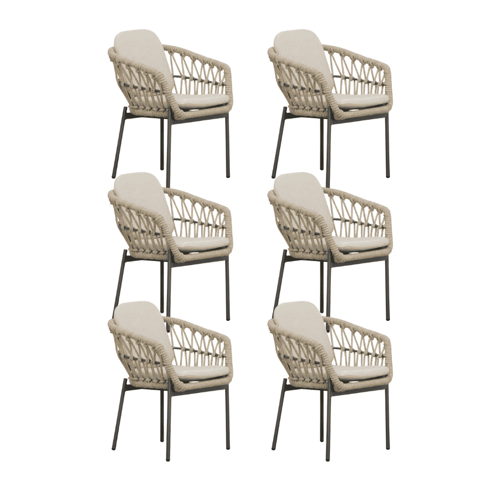 Femke dining tuinstoel set van 6 | touw + aluminium | beige/antraciet