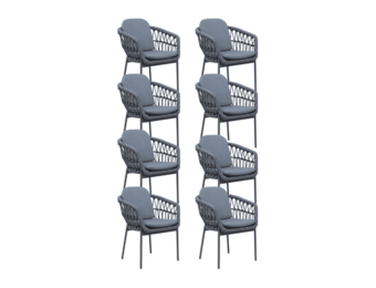 Femke dining tuinstoel set van 8 | touw + aluminium | antraciet