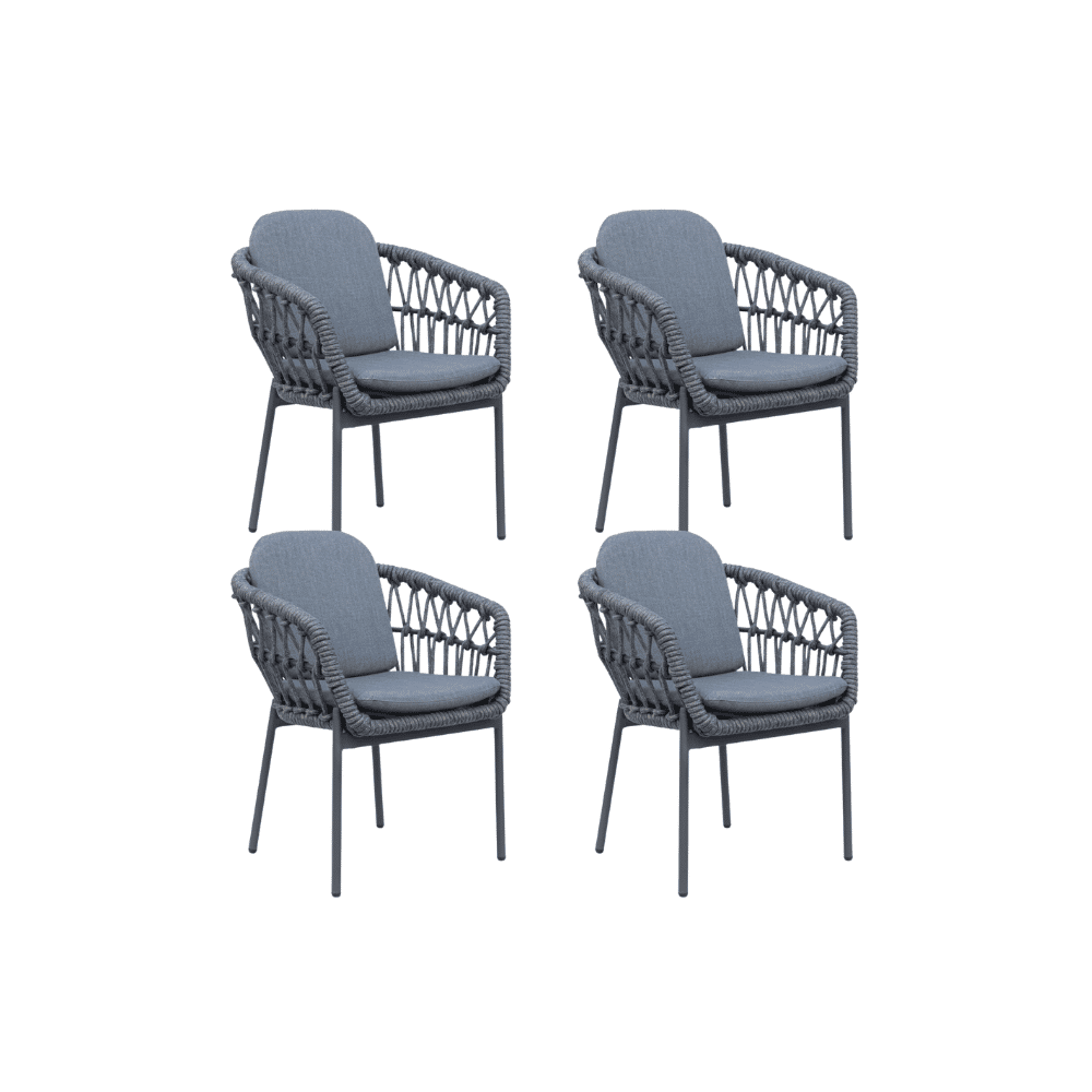 Femke dining tuinstoel set van 4 | touw + aluminium | antraciet