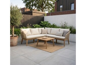 Bella hoek loungeset 5 personen | touw + hardhout | zand | 4-delig | 4-delig - 219x219cm