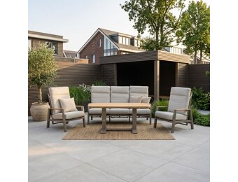 Brighton stoel-bank loungeset - verstelbaar 5 personen | aluminium + teak | beige | 4-delig