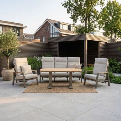 Brighton stoel-bank loungeset - verstelbaar 5 personen | aluminium + teak | beige | 4-delig