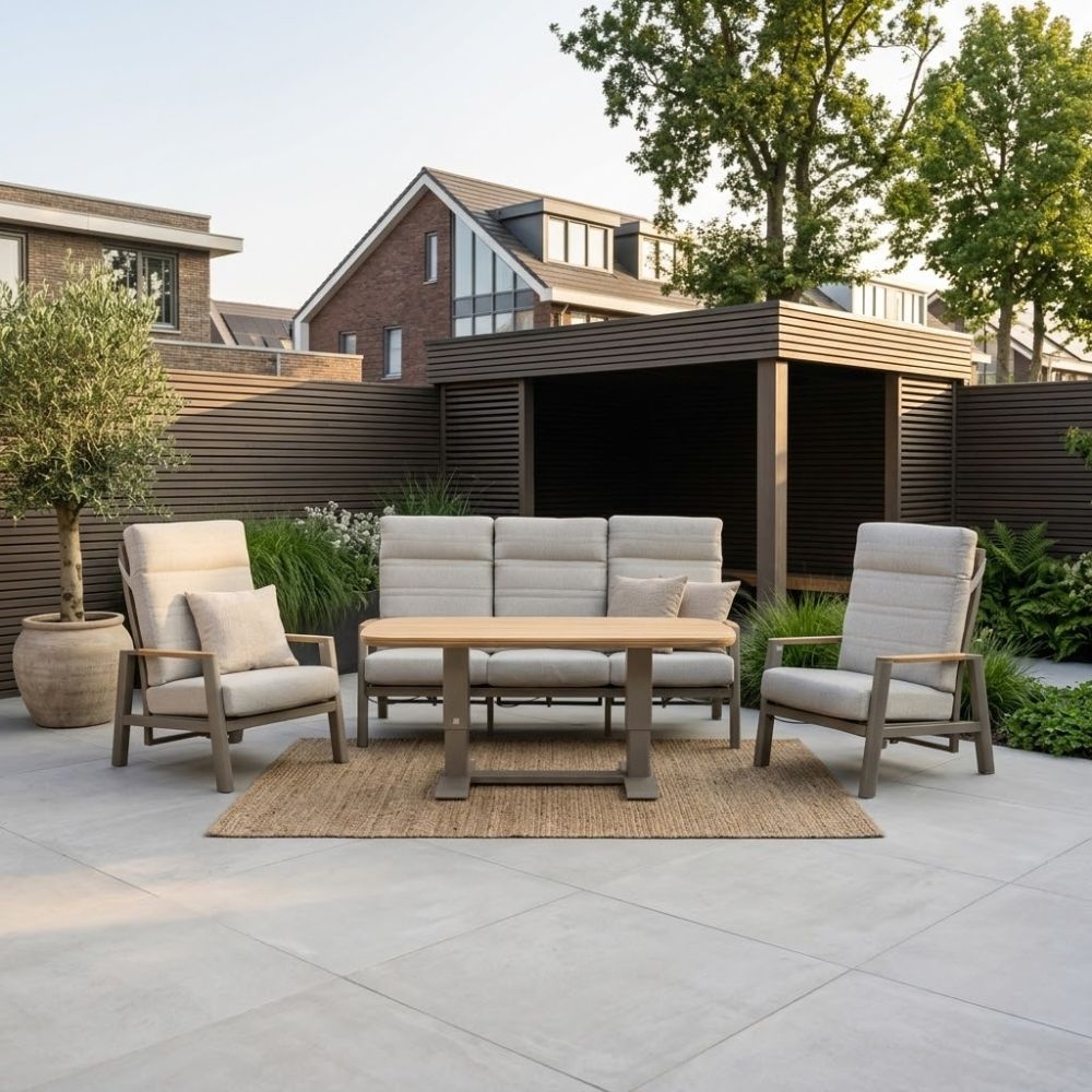 Brighton stoel-bank loungeset - verstelbaar 5 personen | aluminium + teak | beige | 4-delig
