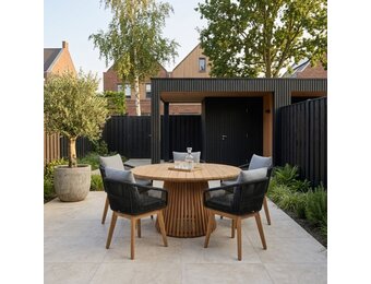 Palau/Bella zwart dining tuinset | 5 personen | teakhout + touw | Ø140cm rond