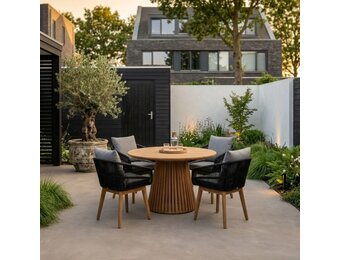 Palau/Bella zwart dining tuinset | 4 personen | teakhout + touw | Ø120cm rond