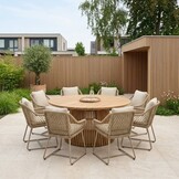 Palau/Portofino Sandstone dining tuinset | 8 personen | teakhout + touw | 180cm rond