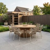 Palau/Seville beige dining tuinset | 8 personen | teakhout + touw | 180cm rond