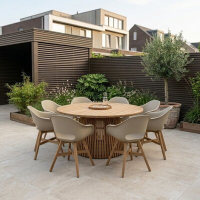 Palau/Karlstad beige dining tuinset | 8 personen | teakhout + kunststof | 180cm rond