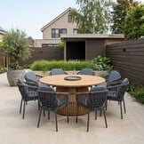 Palau/Femke antraciet dining tuinset | 8 personen | teakhout + touw | 180cm rond