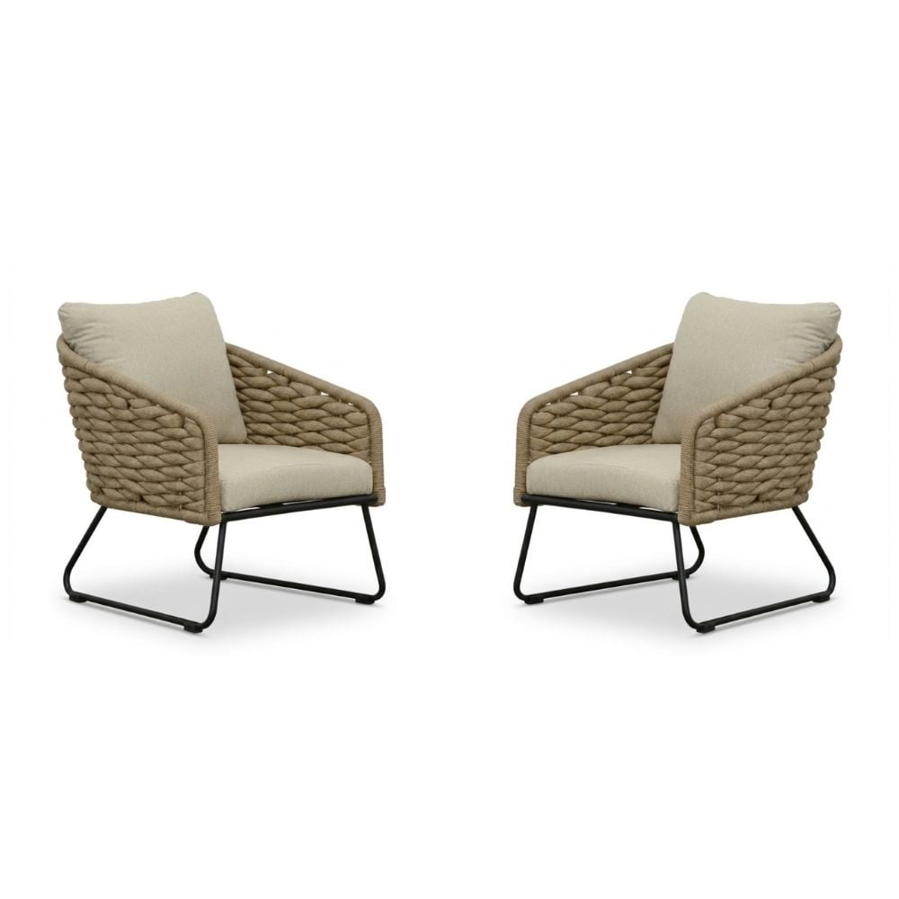 Flora loungestoel tuin set van 2 | touw + aluminium | Sahara Dust