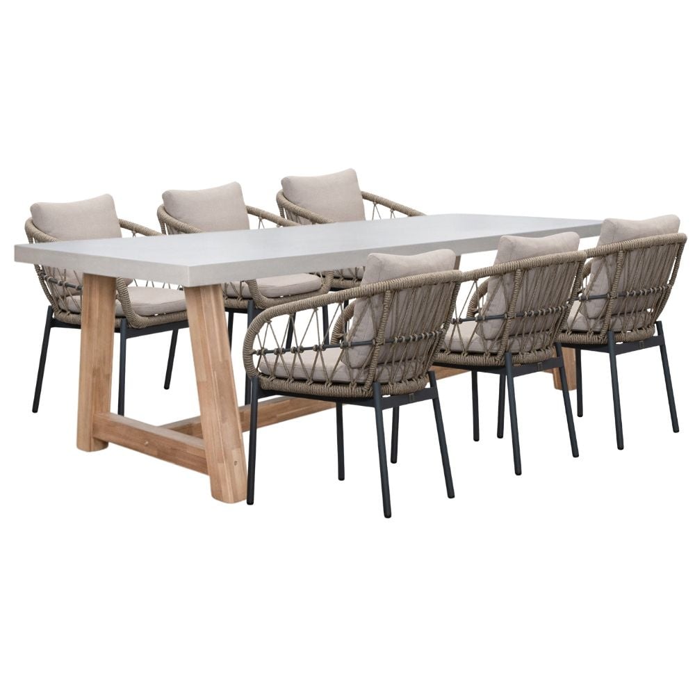 Veltis/Dakota beige/antraciet dining tuinset | 6 personen | betonlook + touw | 250cm