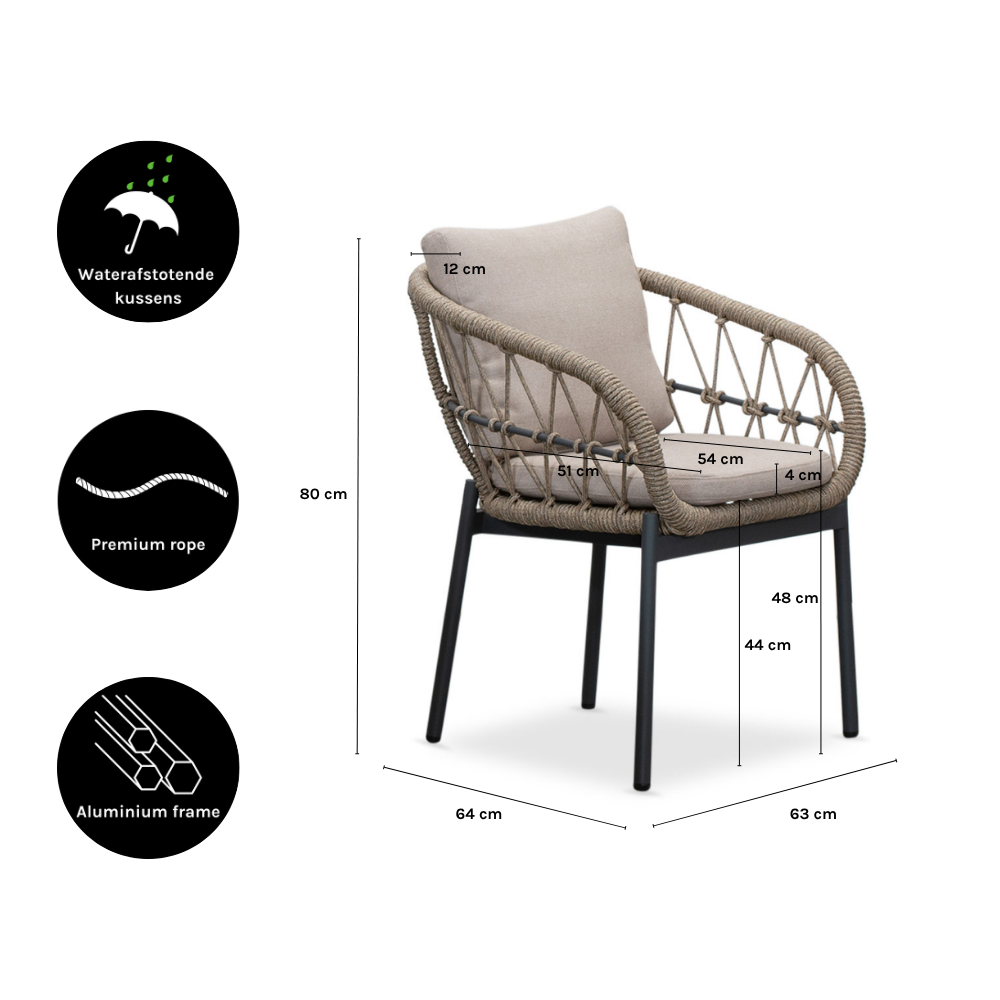Veltis/Dakota beige/antraciet dining tuinset | 6 personen | betonlook + touw | 250cm
