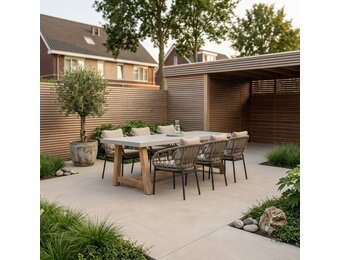 Veltis/Dakota beige/antraciet dining tuinset | 6 personen | betonlook + touw | 250cm