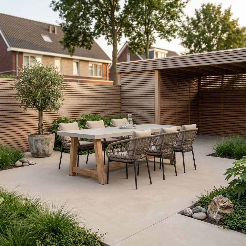 Veltis/Dakota beige/antraciet dining tuinset | 6 personen | betonlook + touw | 250cm