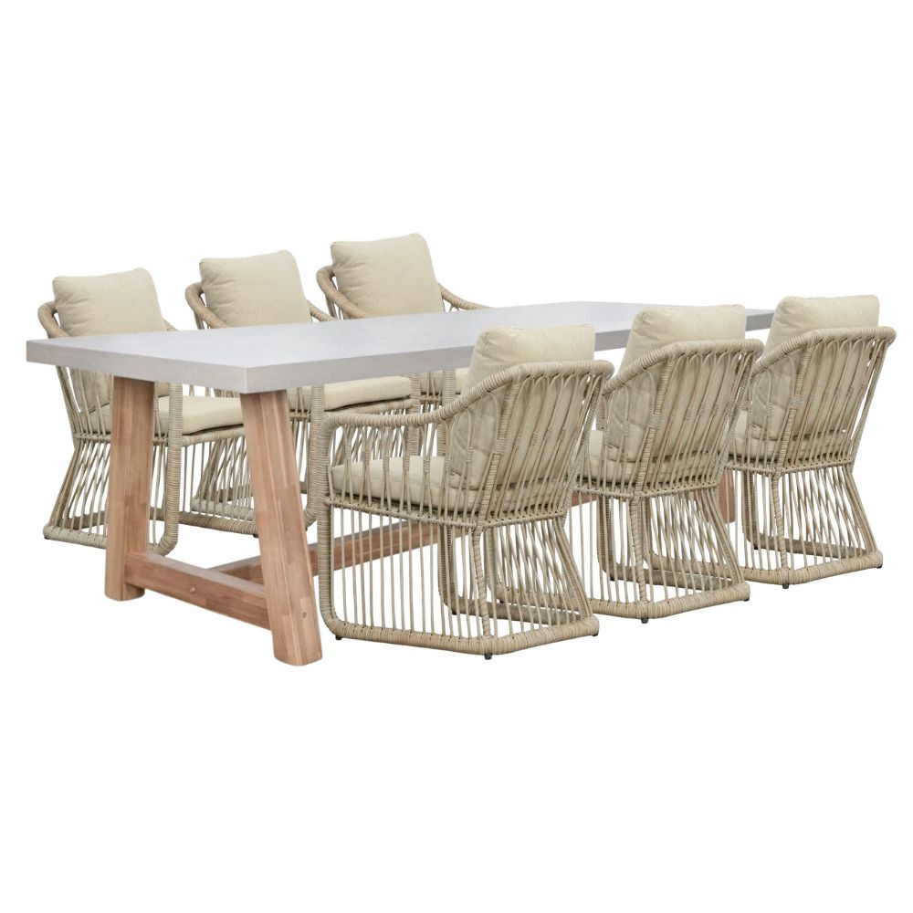 Veltis/Bruno dining tuinset | 6 personen | polystone + wicker | 250cm