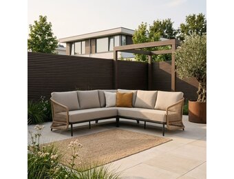Vienna hoek loungeset 5 personen | wicker + aluminium | zand | 3-delig - 223x223cm