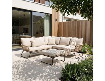 Potenza hoek loungeset 5 personen | aluminium + touw | Sahara Dust | 3-delig - 213x213cm