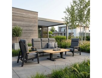 Brighton stoel-bank loungeset - verstelbaar 5 personen | aluminium + teak | antraciet | 4-delig