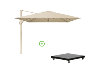 Challenger T² zweefparasol - premium doek | 350x260cm met Monza parasolvoet 90kg | Champagne/Teak look