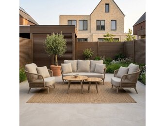 Palermo stoel-bank loungeset incl. tafels | aluminium + touw | Sandstone | 5-delig