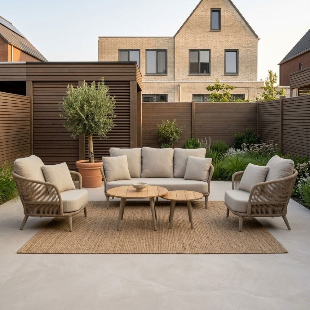 BUITEN living Palermo stoel-bank loungeset incl. tafels | aluminium + touw | Sandstone | 5-delig