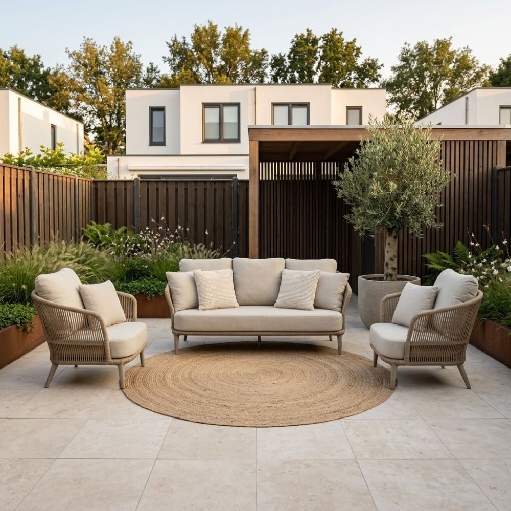 Palermo stoel-bank loungeset 5 personen | aluminium + touw | Sandstone | 3-delig