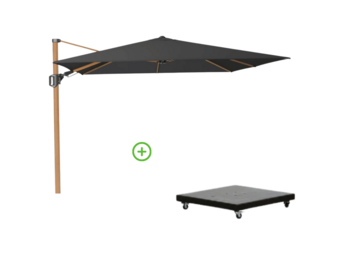Challenger T² zweefparasol - premium doek | 300x300cm met Monza parasolvoet 90kg | Faded Black/Teak look