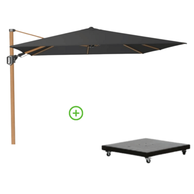Challenger T² zweefparasol - premium doek | 300x300cm met Monza parasolvoet 90kg | Faded Black/Teak look