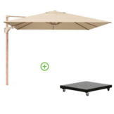 Challenger T² zweefparasol - premium doek | 300x300cm met Monza parasolvoet 90kg | Champagne/Teak look