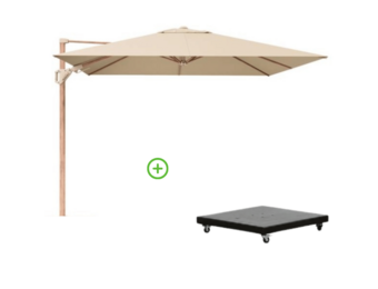 Challenger T² zweefparasol - premium doek | 300x300cm met Monza parasolvoet 90kg | Champagne/Teak look
