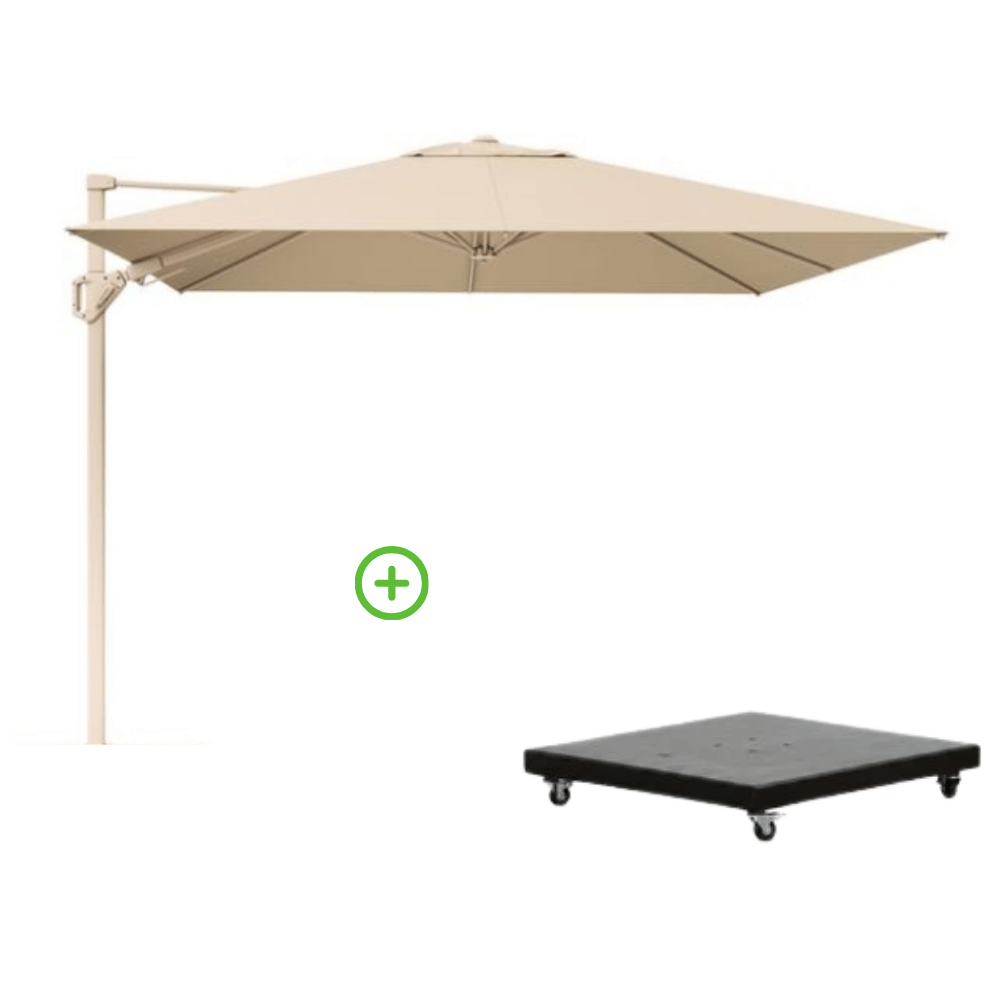 Challenger T² zweefparasol - premium doek | 300x300cm met Monza parasolvoet 90kg | Champagne/Sandstone