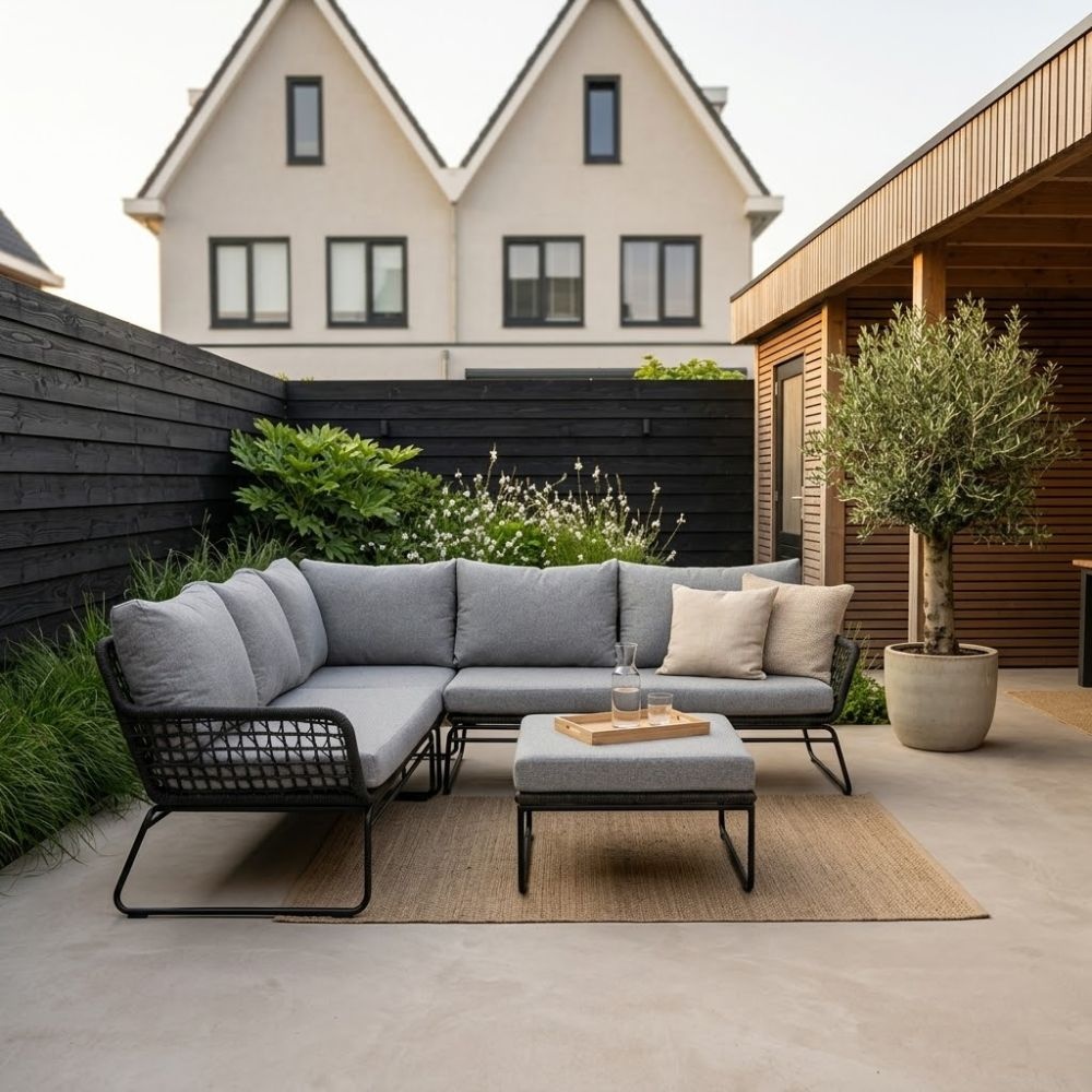 Potenza hoek loungeset 5 personen | aluminium + touw | Stone Grey | 4-delig - 213x213cm