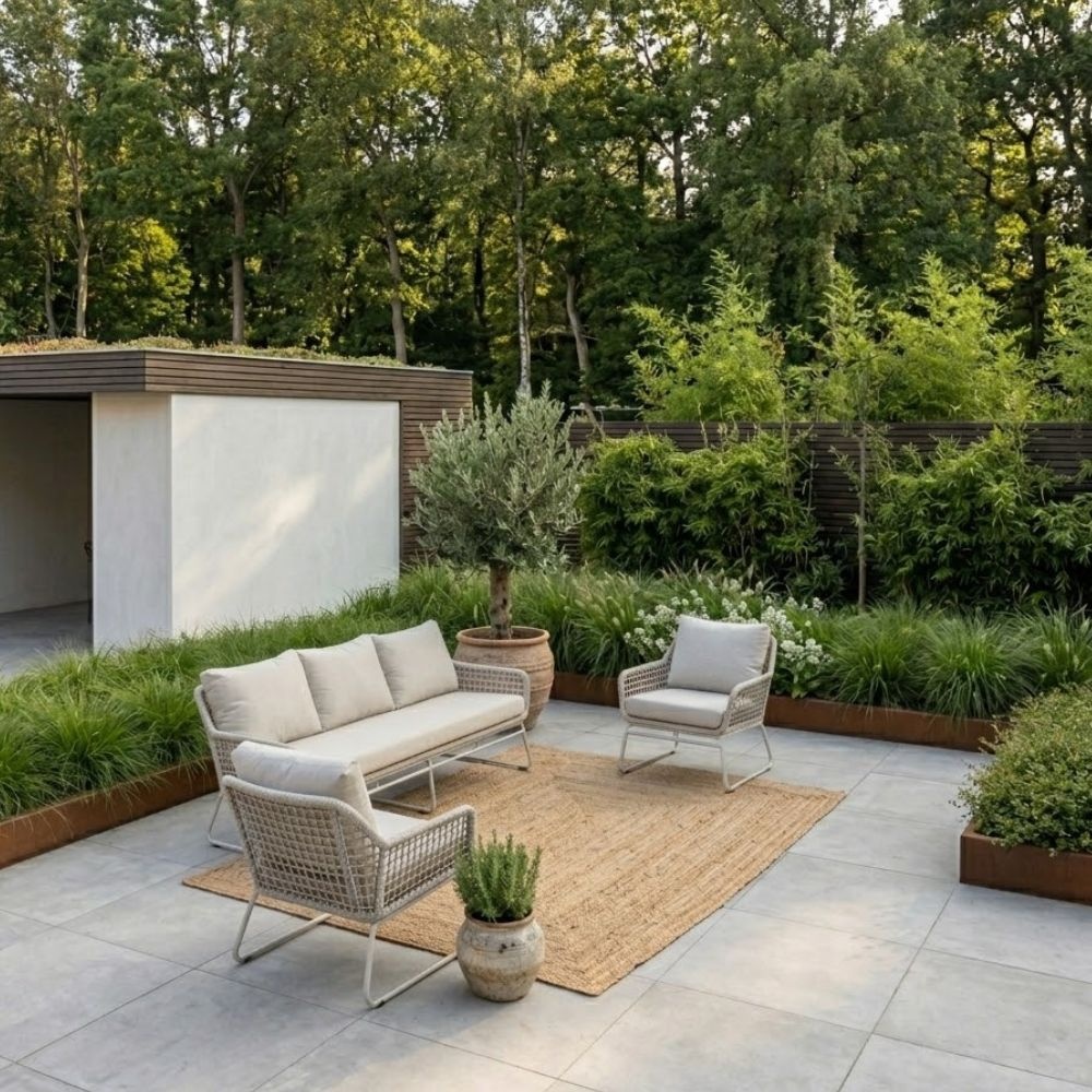 Valencia stoel-bank loungeset 5 personen | touw + aluminium | Almond Beige | 3-delig
