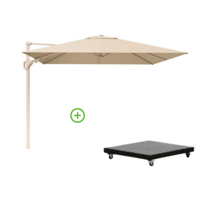 Challenger T² zweefparasol - premium doek | 260x350cm met Monza parasolvoet 90kg | Champagne/Sandstone
