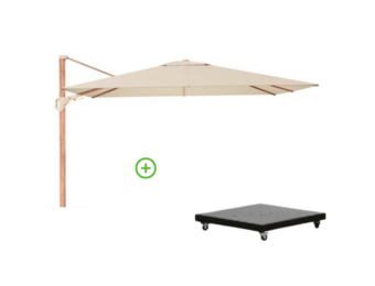 Challenger T² zweefparasol - premium doek | 260x350cm met Monza parasolvoet 90kg | Champagne/Teak look