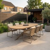 Texas/Tulum Sandstone dining tuinset | 6 personen | polywood + touw | 260cm Deens ovaal