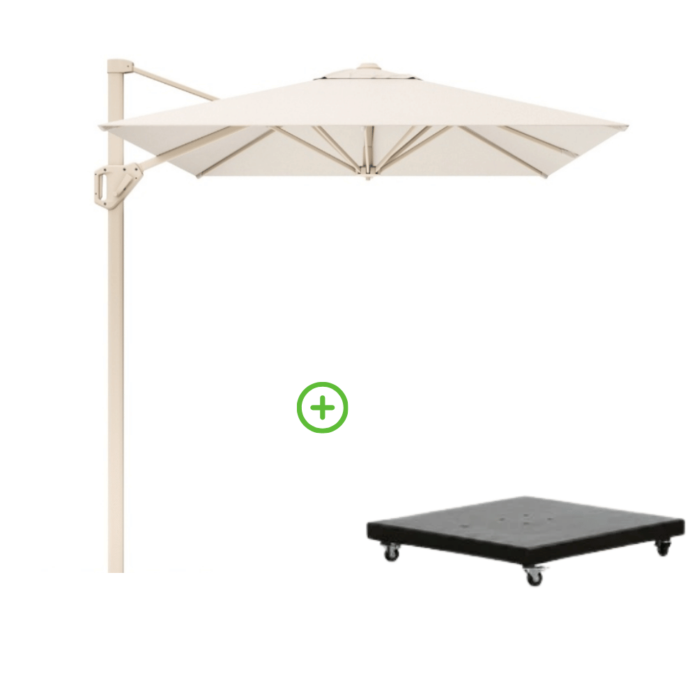 Voyager T² zweefparasol | 270x270cm met Monza parasolvoet 90kg | Ivory/Sandstone