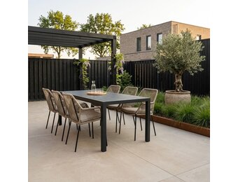 Manchester/Seville zand dining tuinset | 6 personen | aluminium + touw | 205cm