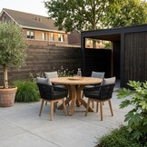 Genua/Bella zwart dining tuinset | 4 personen | teakhout + touw | 120cm rond