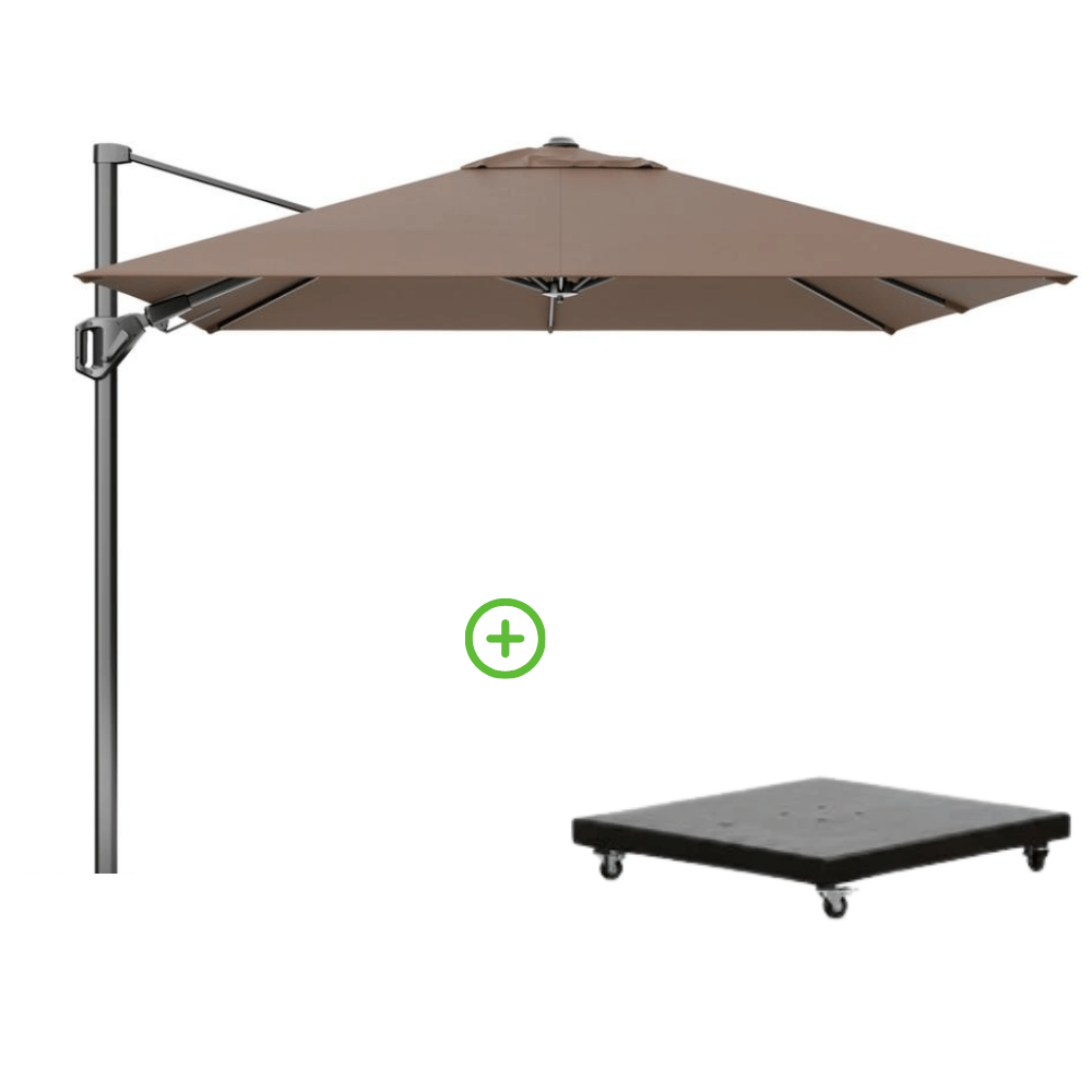 Voyager T² zweefparasol - premium doek | 270x270cm met Monza parasolvoet 90kg | Havana