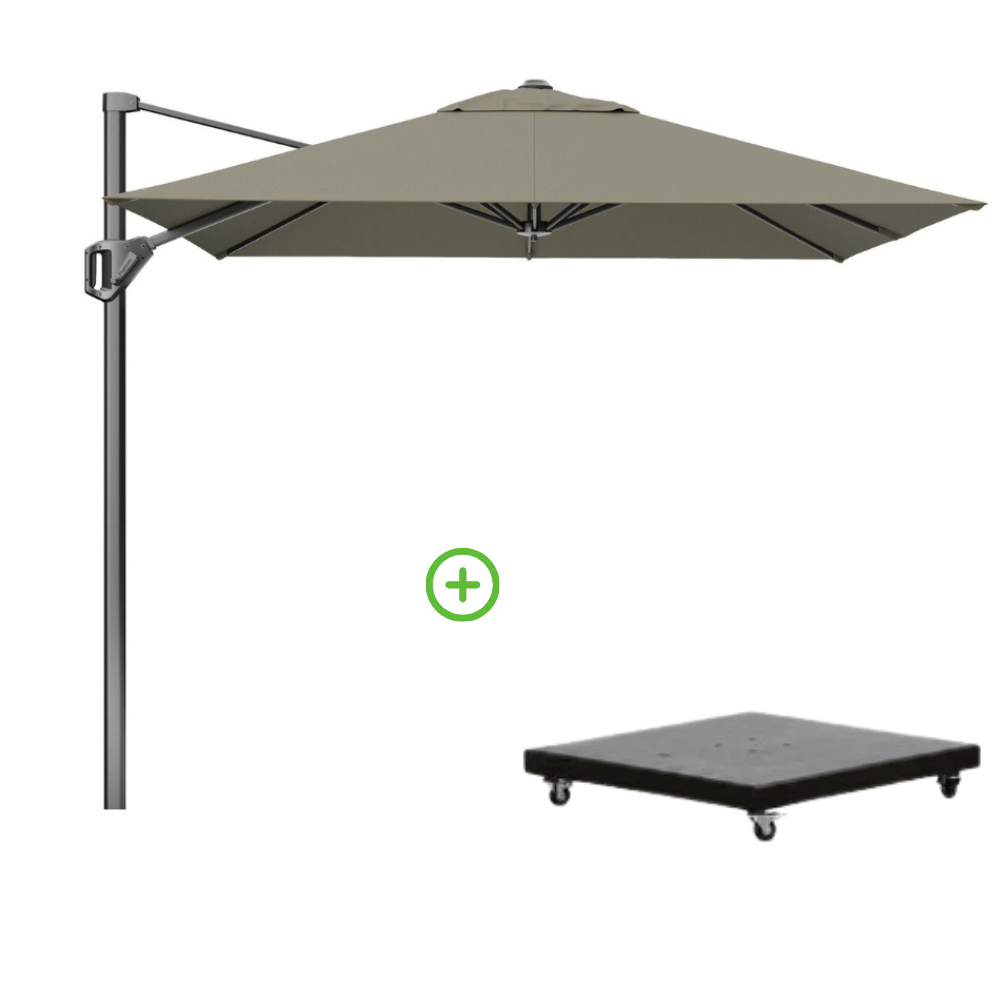 Voyager T¹ zweefparasol | 250x250cm met Monza parasolvoet 90kg | taupe