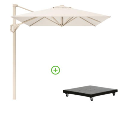 Voyager T¹ zweefparasol | 250x250cm met Monza parasolvoet 90kg | Ivory/Sandstone