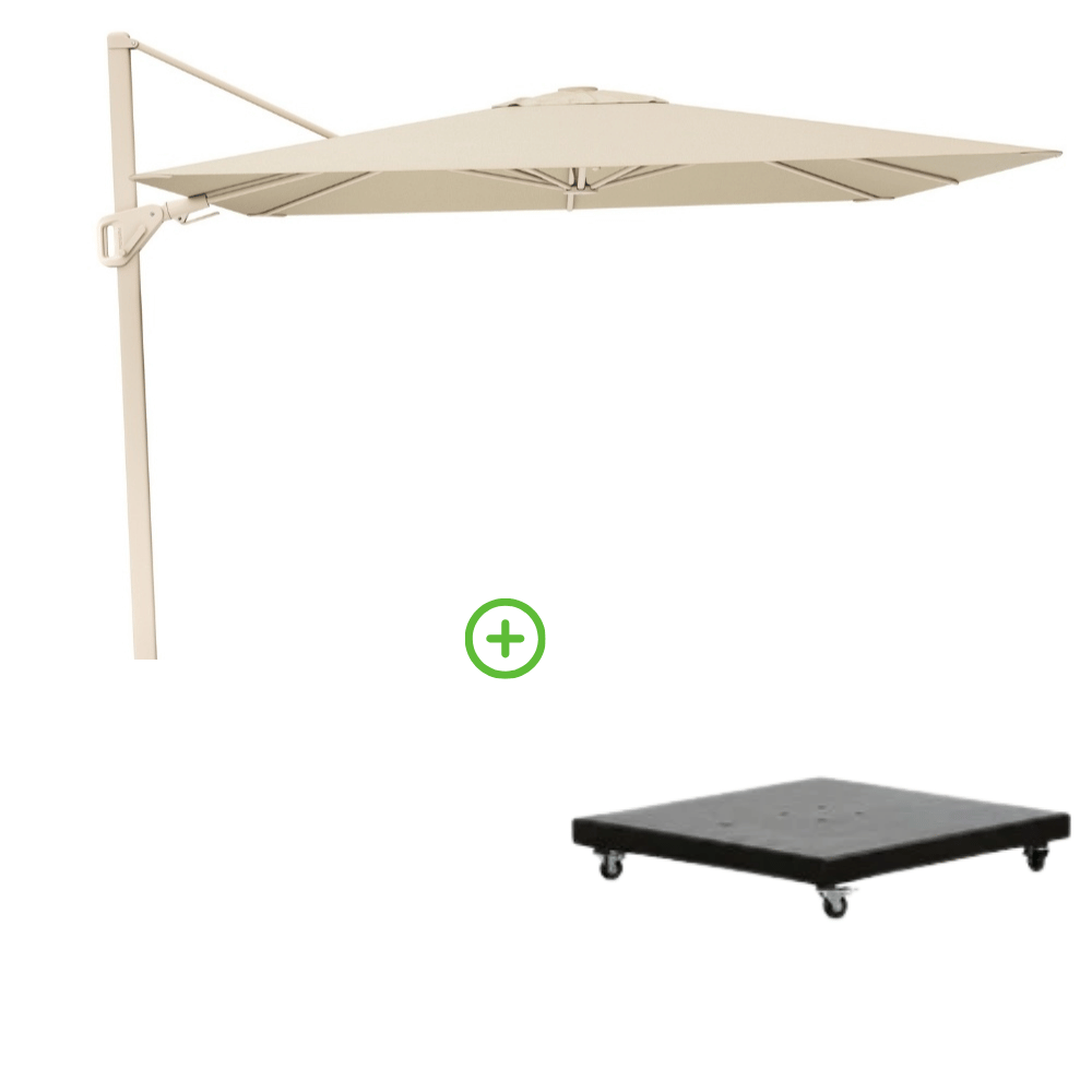 Nexus T² zweefparasol - premium doek | 300x300 met Monza parasolvoet 90kg | Champagne/Sandstone